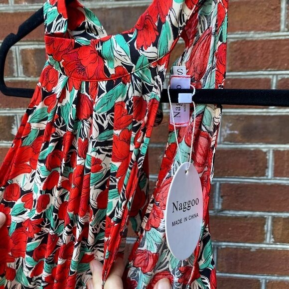 Women's Sleeveless Halter Backless Floral Print Ruffle Mini Short Dress, Small - Picture 7 of 9